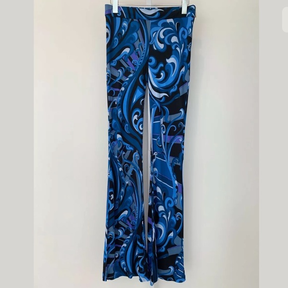 EMILIO PUCCI BLACK BLUE MULTI VISCOSE SILK PRINT PANTS 36RT62 SIZE IT 42 / US 8 - Picture 4 of 15